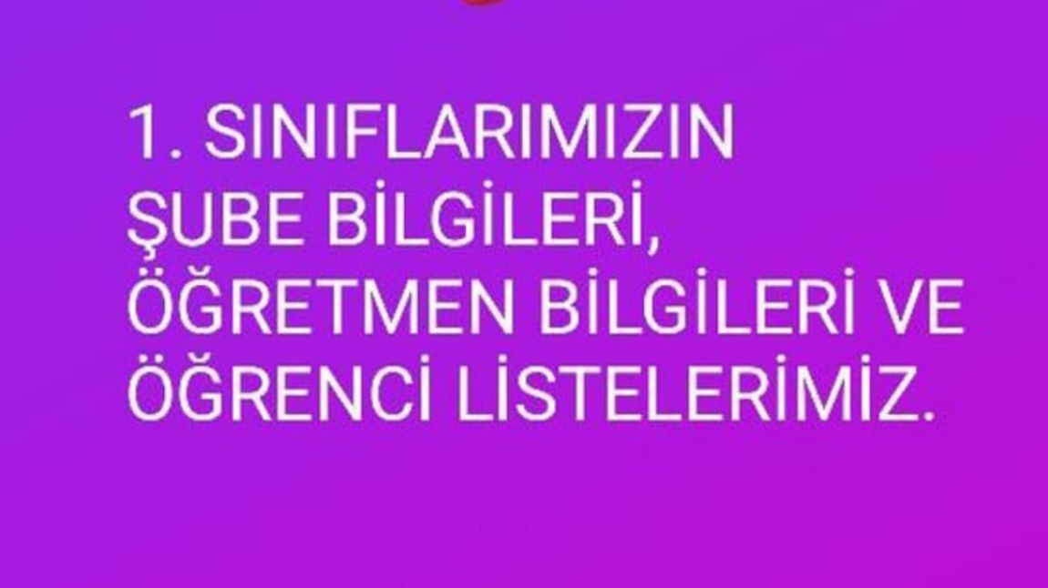 1. Sınıf Öğrencilerimizin Şube ve Öğretmen Bilgileri